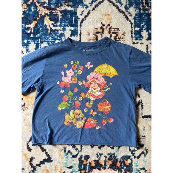 Strawberry Shortcake Brown Cropped Shirt Women’s size Small retro vintage style - Picture 5 of 6